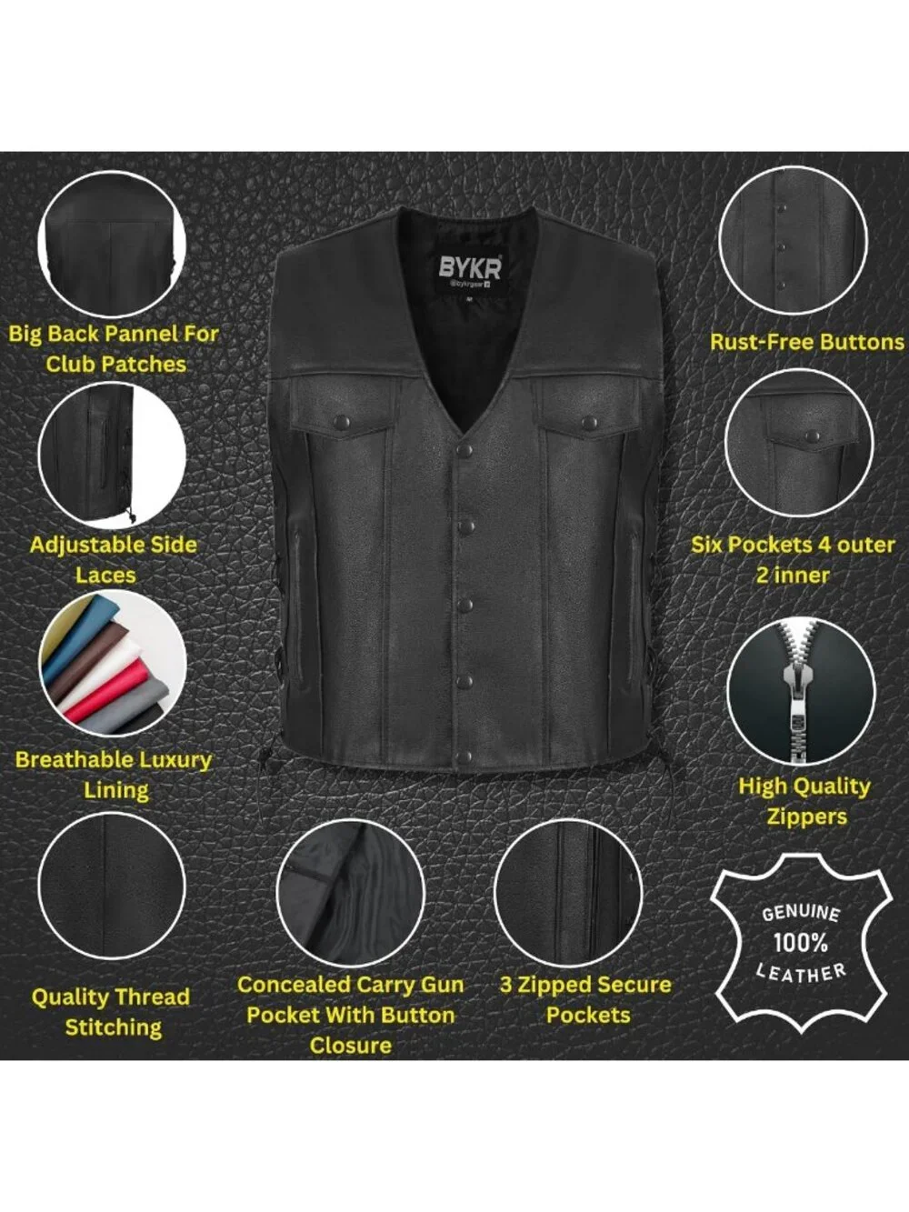Unisex Leather Motorcycle Vest - Adjustable Biker Vest for Riding & Club Use